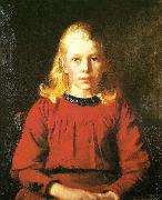 Michael Ancher helga i rod kjole oil painting reproduction